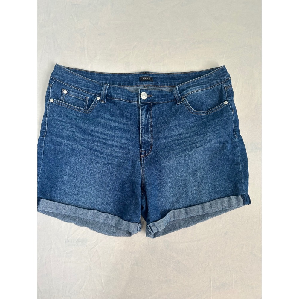 Hannah Womens Medium Wash Cuffed Denim Jean Shorts Size 16 Blue Casual Summer
